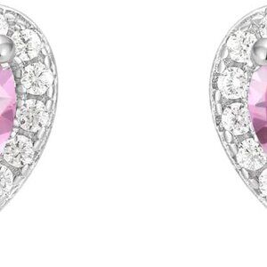 Pink Sterling Silver Heart Cubic Zirconia Stud Earrings for Women